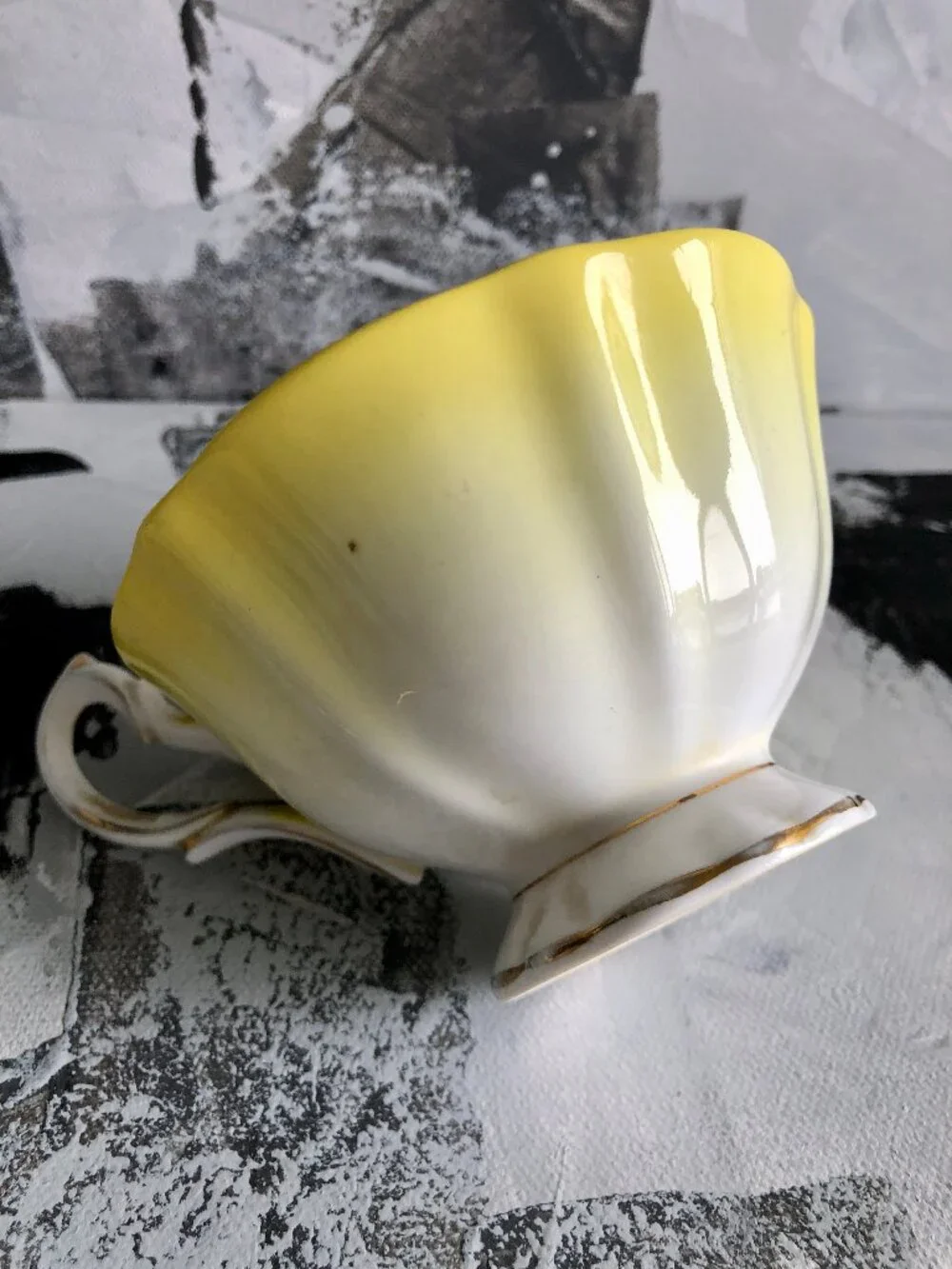Queen Anne Bone China Yellow Teacup and Saucer, Rose Pattern
